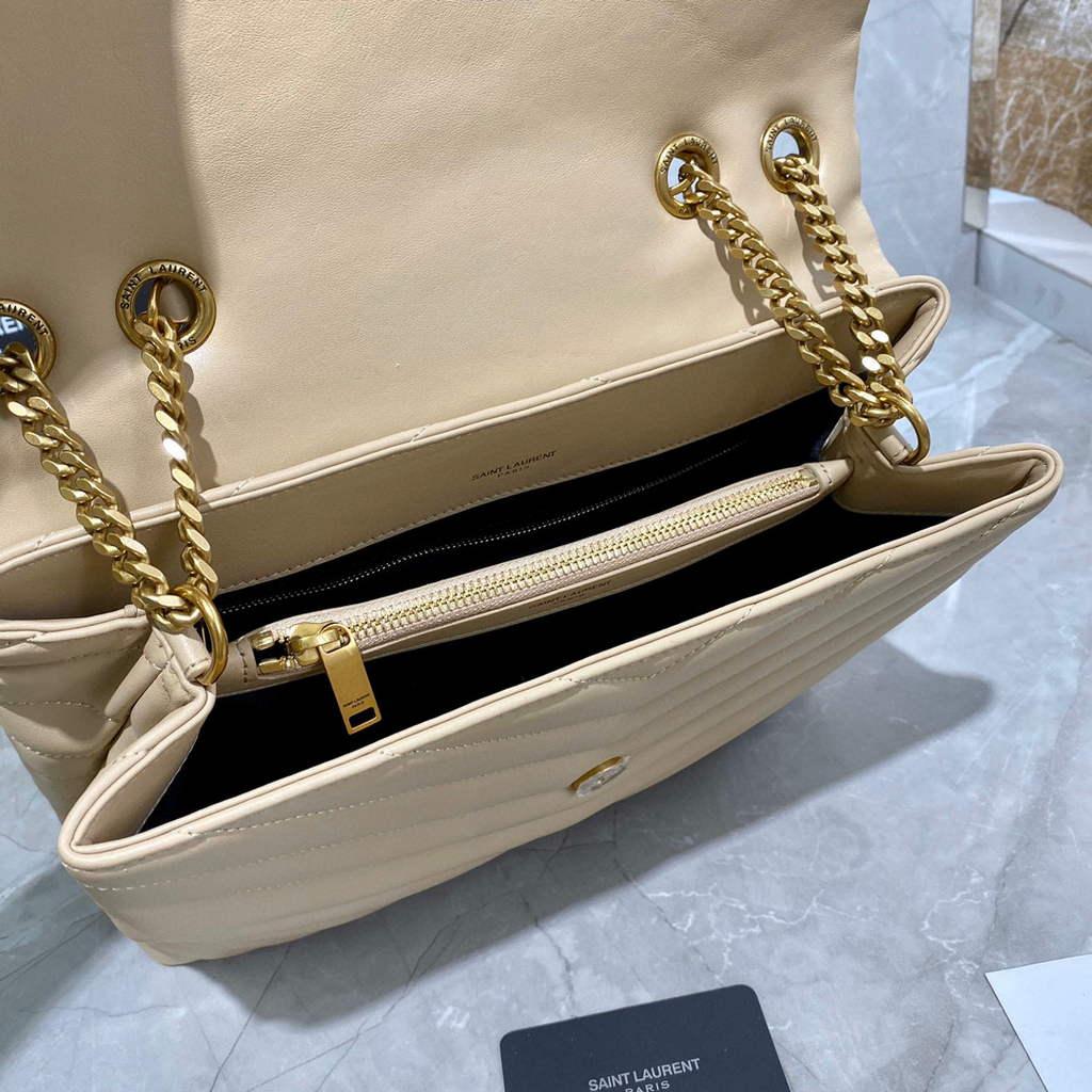 YSL 574946 Saint Laurent Loulou Medium Bag In Matelasse “Y” Leather Apricot