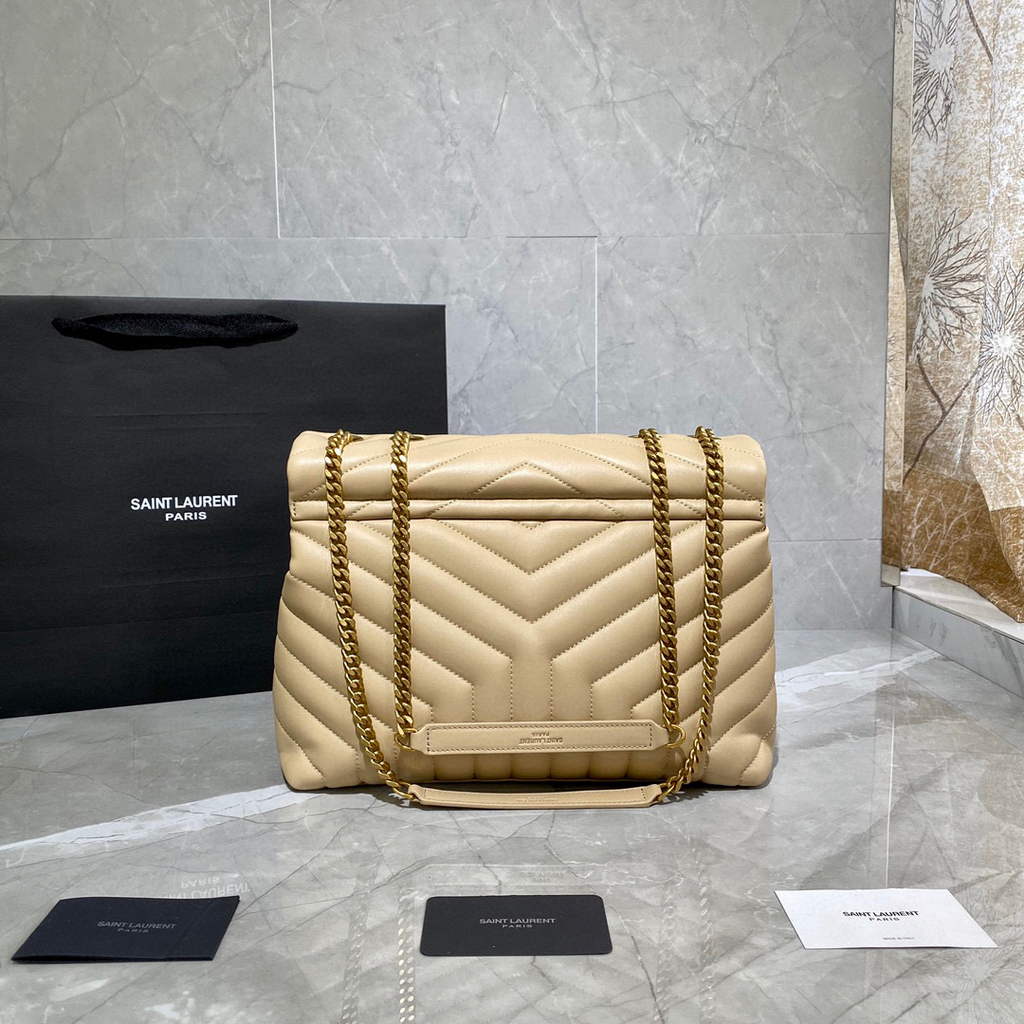 YSL 574946 Saint Laurent Loulou Medium Bag In Matelasse “Y” Leather Apricot