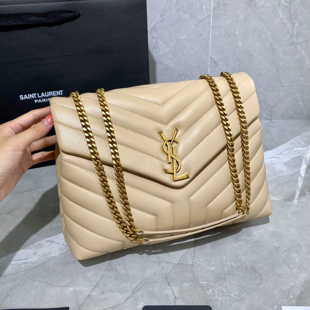 YSL 574946 Saint Laurent Loulou Medium Bag In Matelasse “Y” Leather Apricot