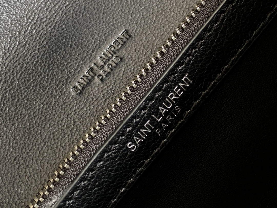YSL 600279 College Medium In Matelassé Leather Black with Silver
