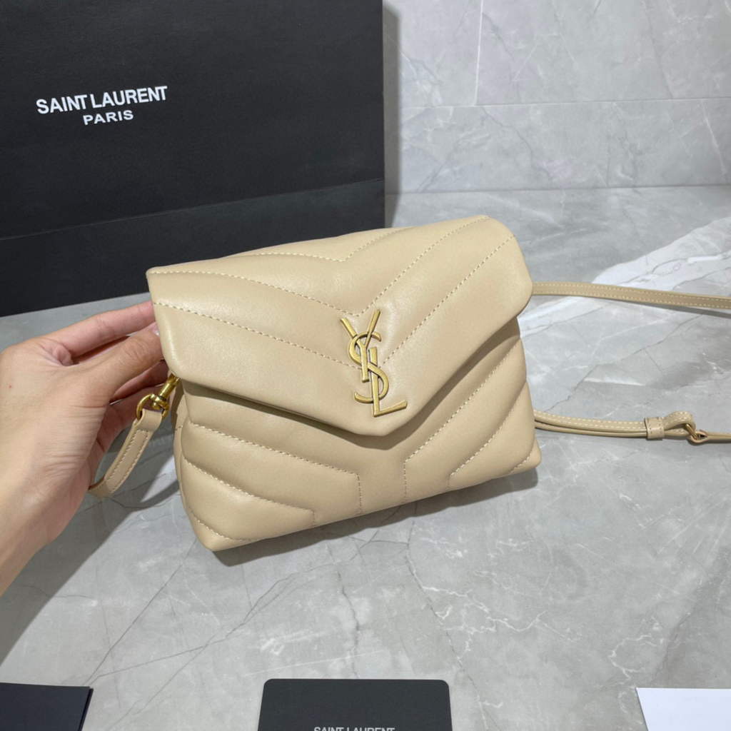 YSL 630951 Loulou Toy Bag In Matelassé “Y” Leather Saint Laurent Apricot
