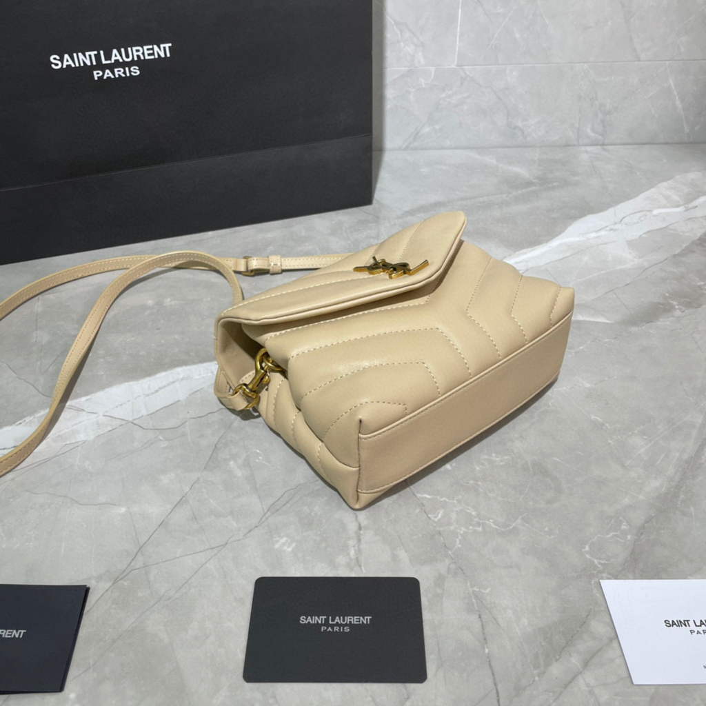 YSL 630951 Loulou Toy Bag In Matelassé “Y” Leather Saint Laurent Apricot