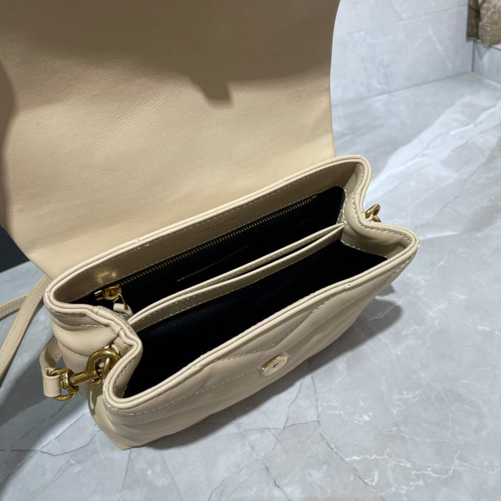 YSL 630951 Loulou Toy Bag In Matelassé “Y” Leather Saint Laurent Apricot