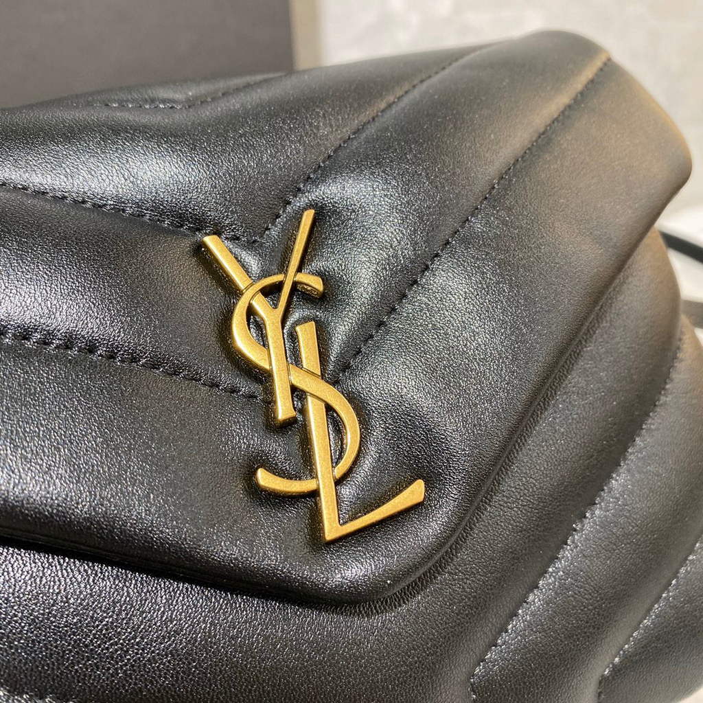 YSL 630951 Saint Laurent Loulou Toy Bag In Matelassé “Y” Leather Black Gold