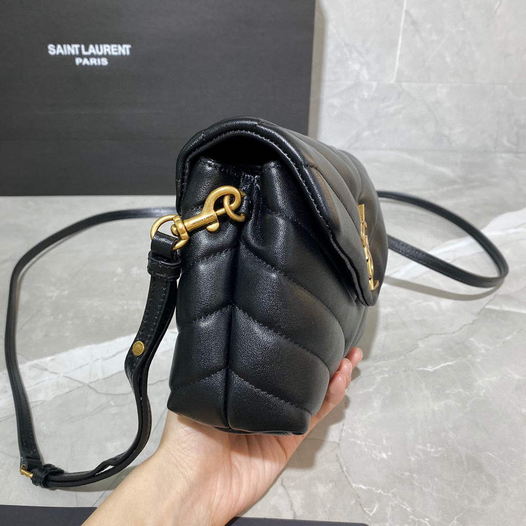 YSL 630951 Saint Laurent Loulou Toy Bag In Matelassé “Y” Leather Black Gold