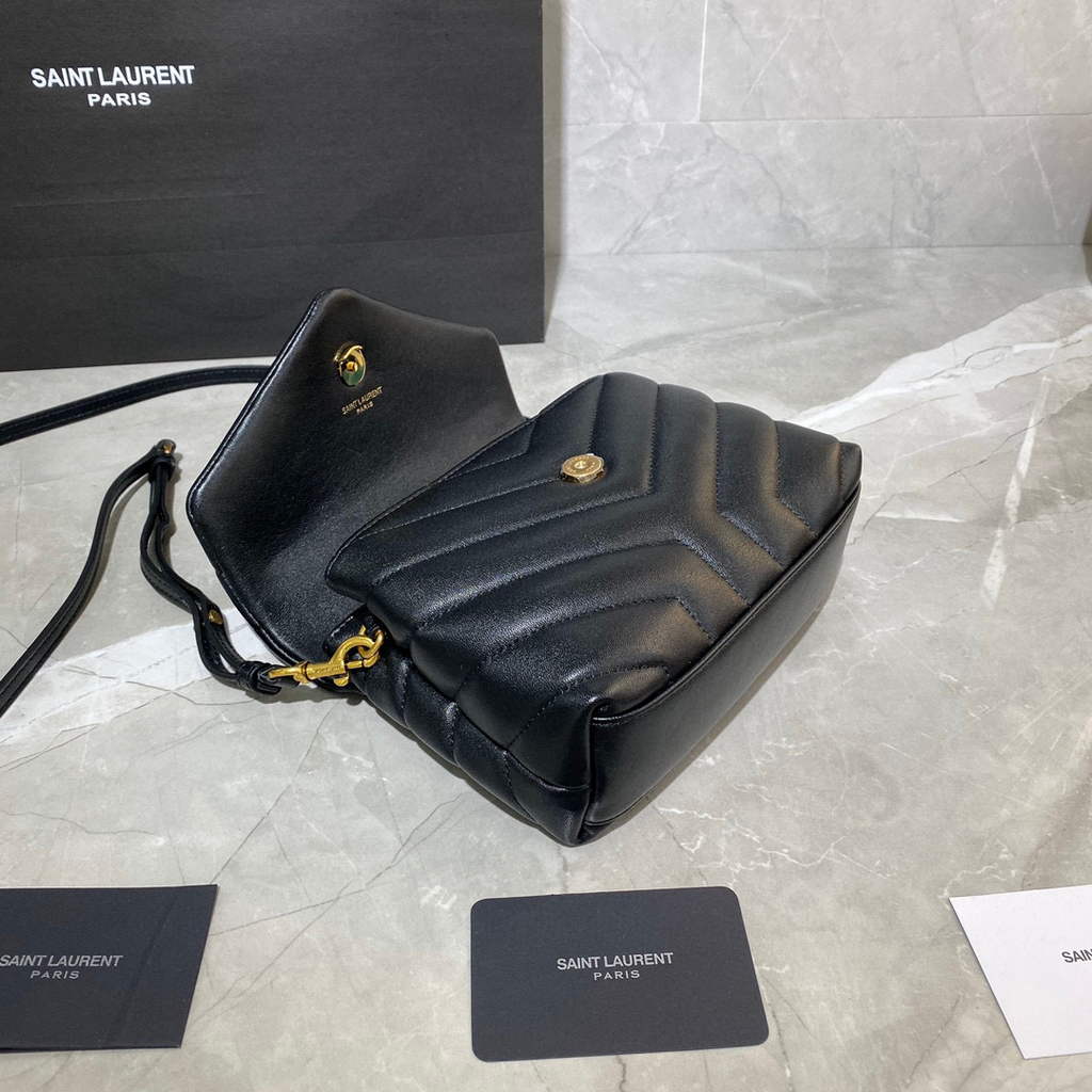 YSL 630951 Saint Laurent Loulou Toy Bag In Matelassé “Y” Leather Black Gold
