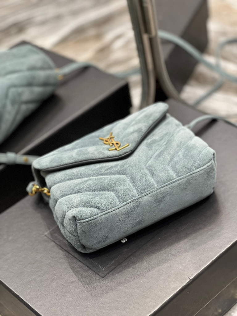 YSL 630951 Saint Laurent Loulou Toy Bag In Matelassé “Y” Leather Blue