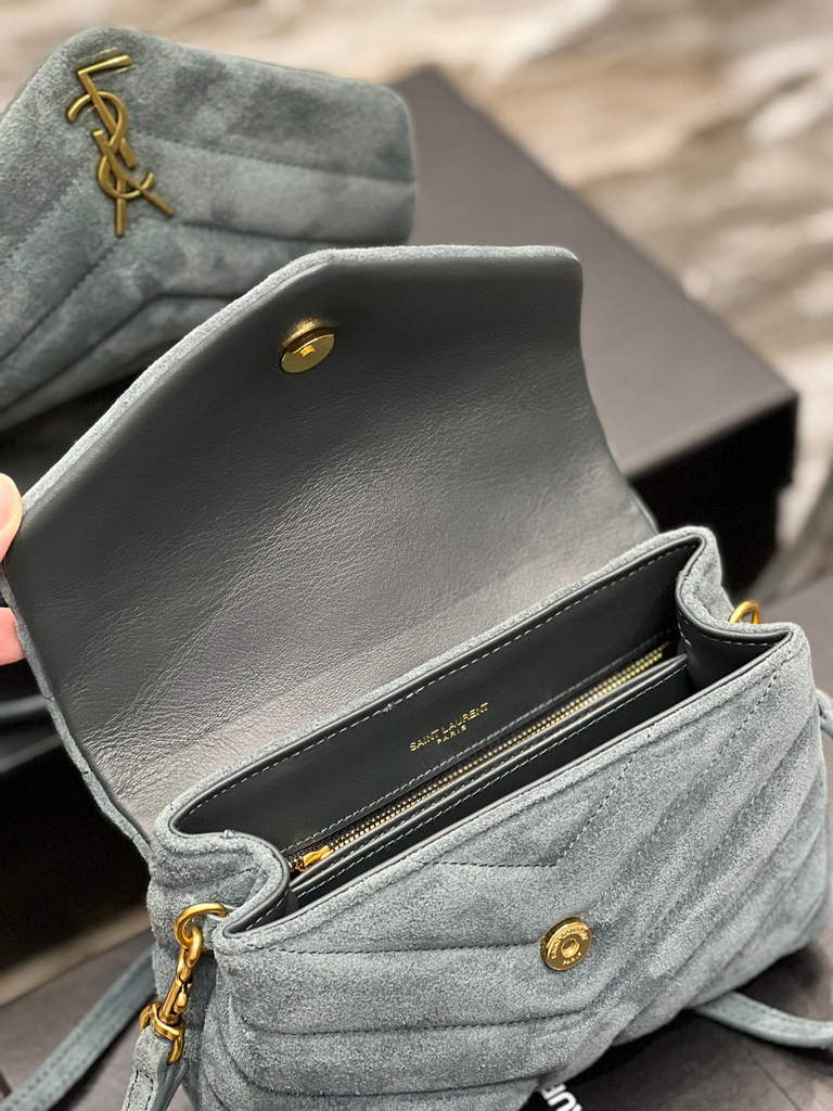 YSL 630951 Saint Laurent Loulou Toy Bag In Matelassé “Y” Leather Blue