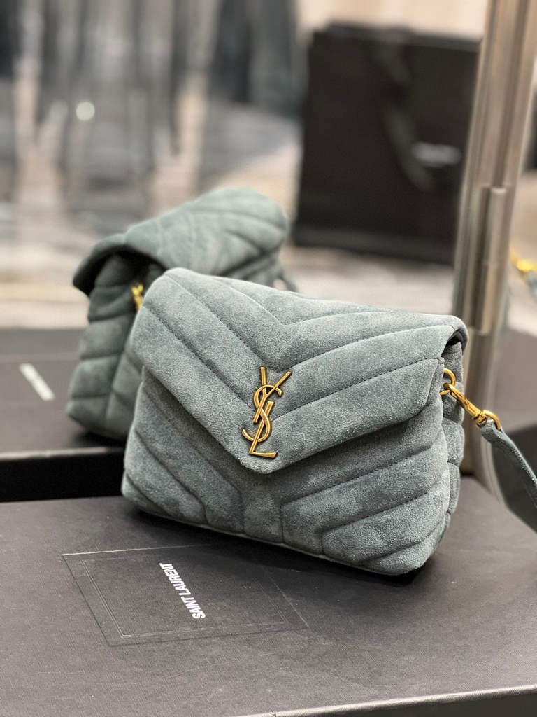 YSL 630951 Saint Laurent Loulou Toy Bag In Matelassé “Y” Leather Blue