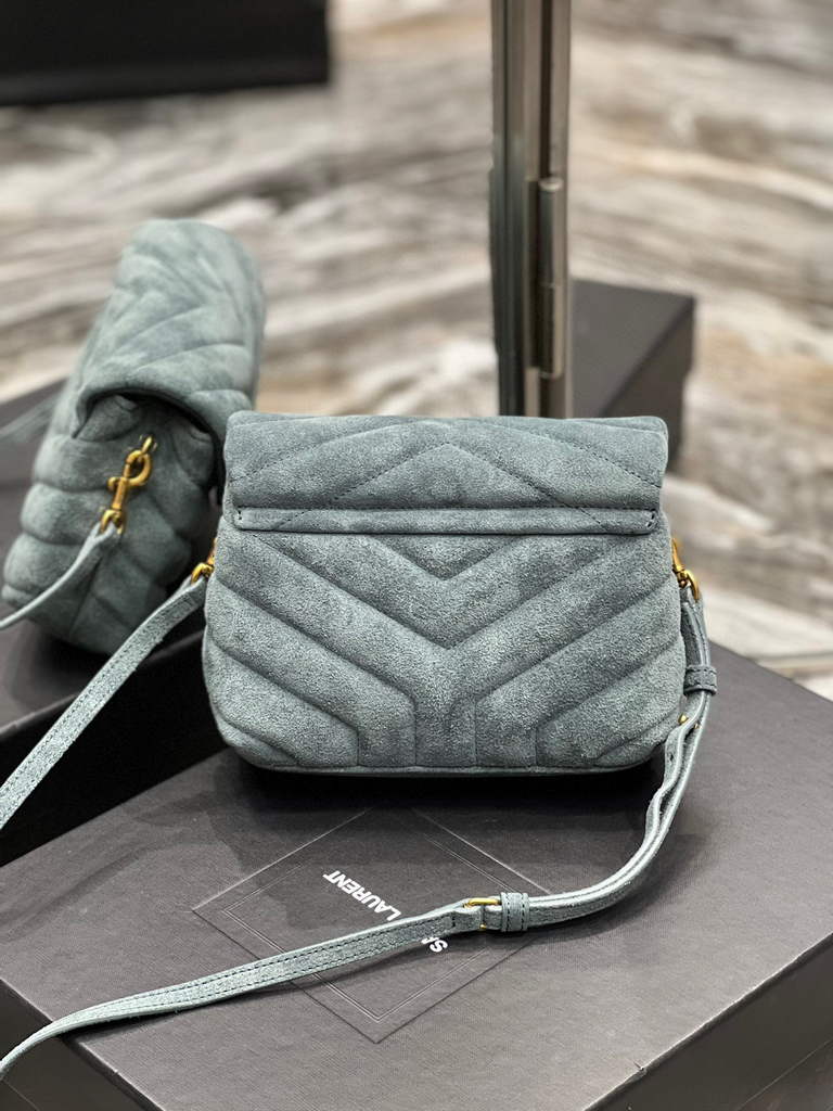 YSL 630951 Saint Laurent Loulou Toy Bag In Matelassé “Y” Leather Blue
