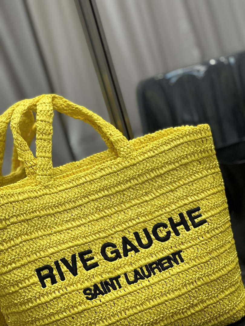 YSL 688864 Saint Laurent Rive Gauche Tote in Yellow Raffia