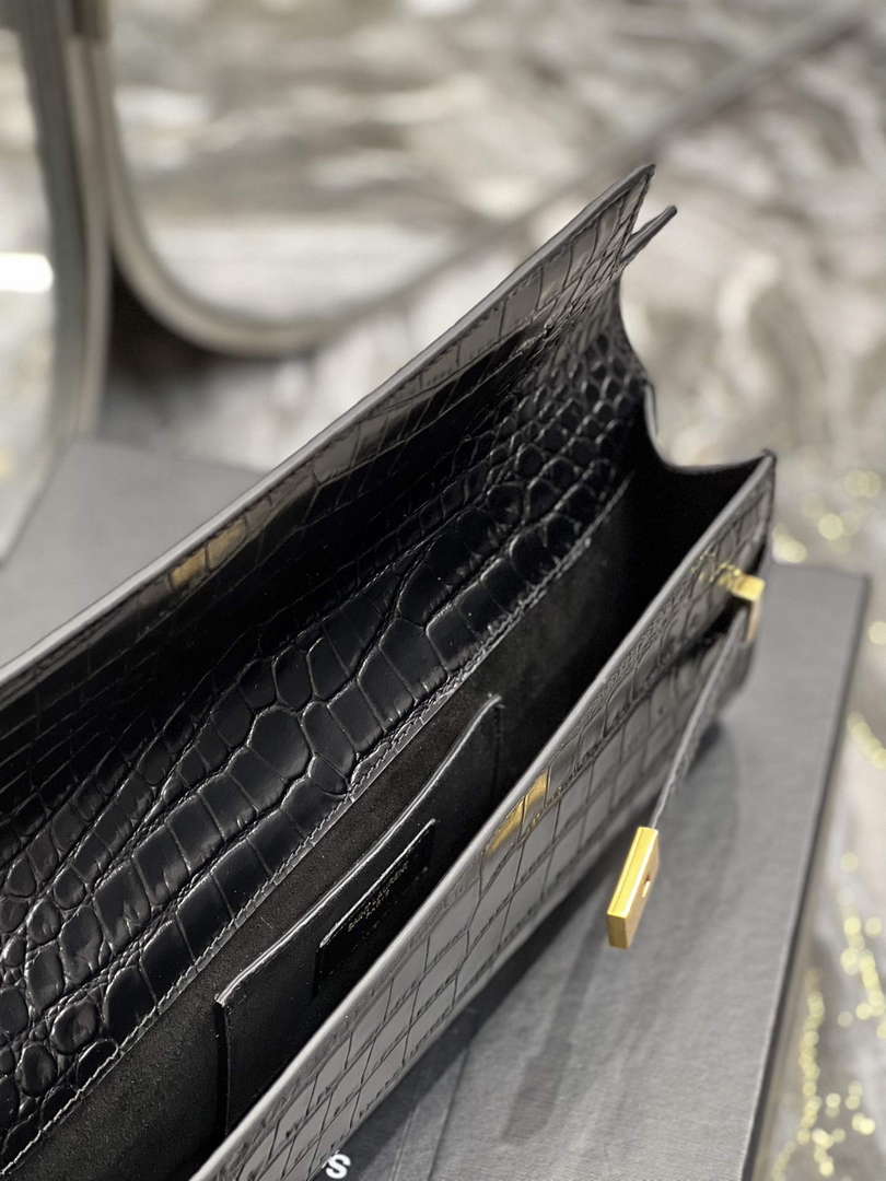 YSL 695949 Manhattan Clutch In Crocodile-Embossed Leather Black