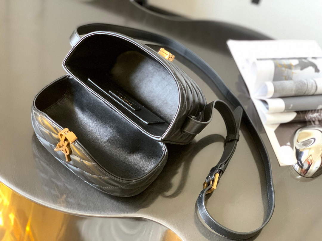 YSL 710080 June Box Bag In Quilted Patent Leather Black