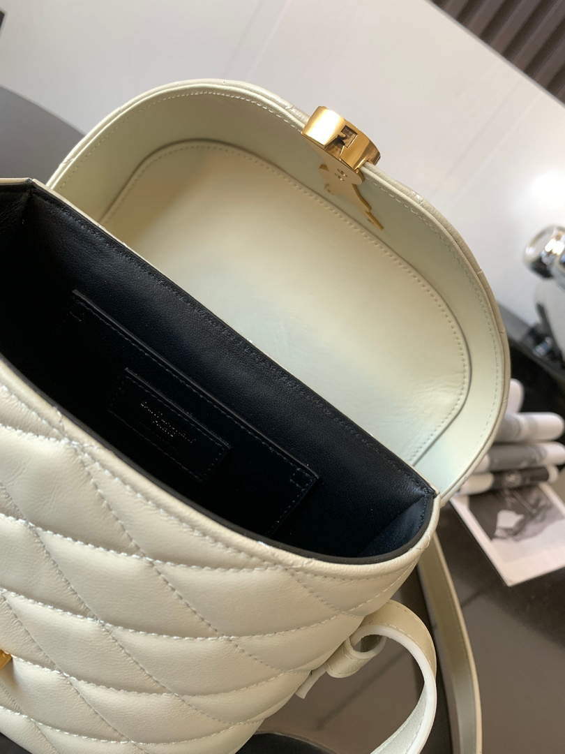 YSL 710080 June Box Bag In Quilted Patent Leather White