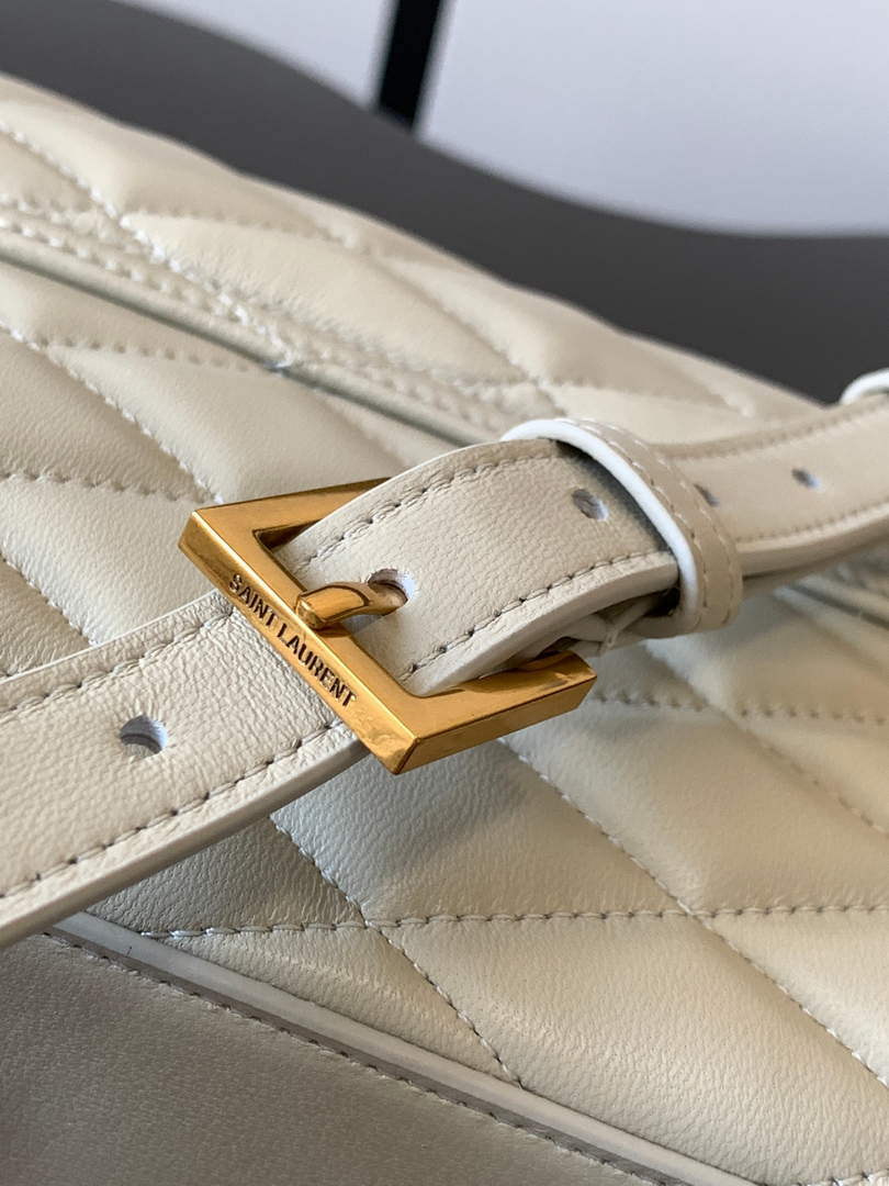 YSL 710080 June Box Bag In Quilted Patent Leather White
