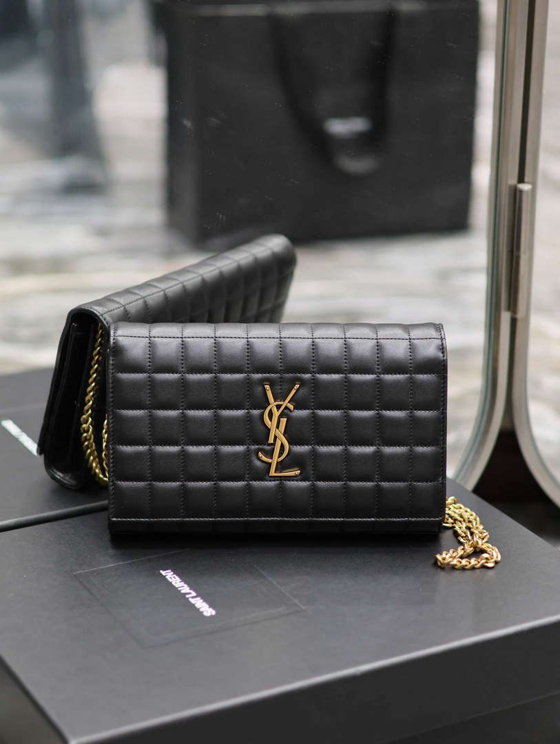 YSL 743346 Cassandre Matelassé Carré Chain Wallet In Quilted Leather Black