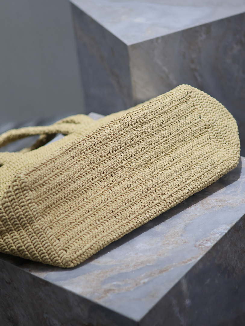 YSL 776763 Saint Laurent Tote in Apricot Raffia