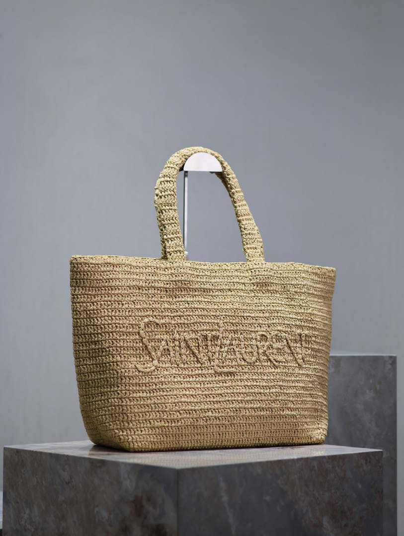 YSL 776763 Saint Laurent Tote in Apricot Raffia